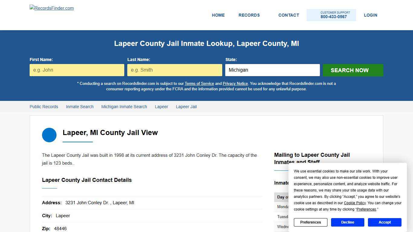 Lapeer County Jail Roster & Inmate Lookup